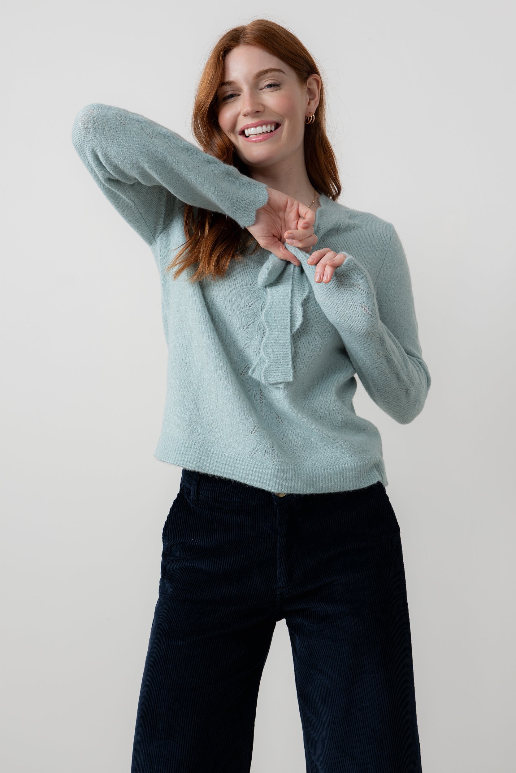 Lily & Me Emily Textured Jacquard Keyhole Blouse Sea Mist