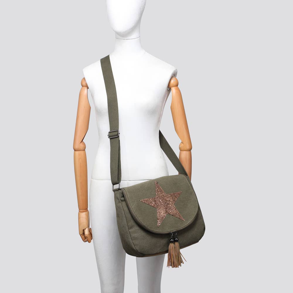 2254 Canvas Star Crossbody Bag: BLACK