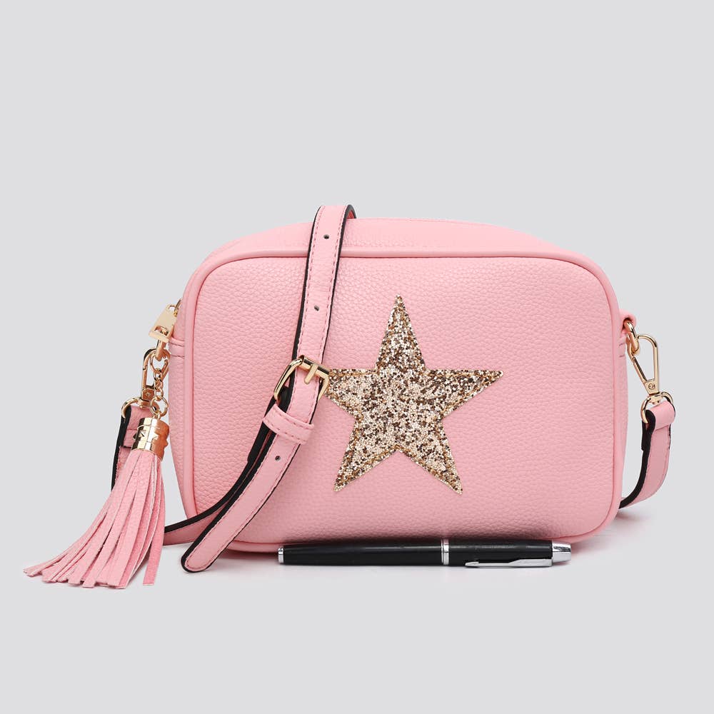 Premium Vegan Leather Camera Star Crossbody Bag #JNY3435AW26: BROWN