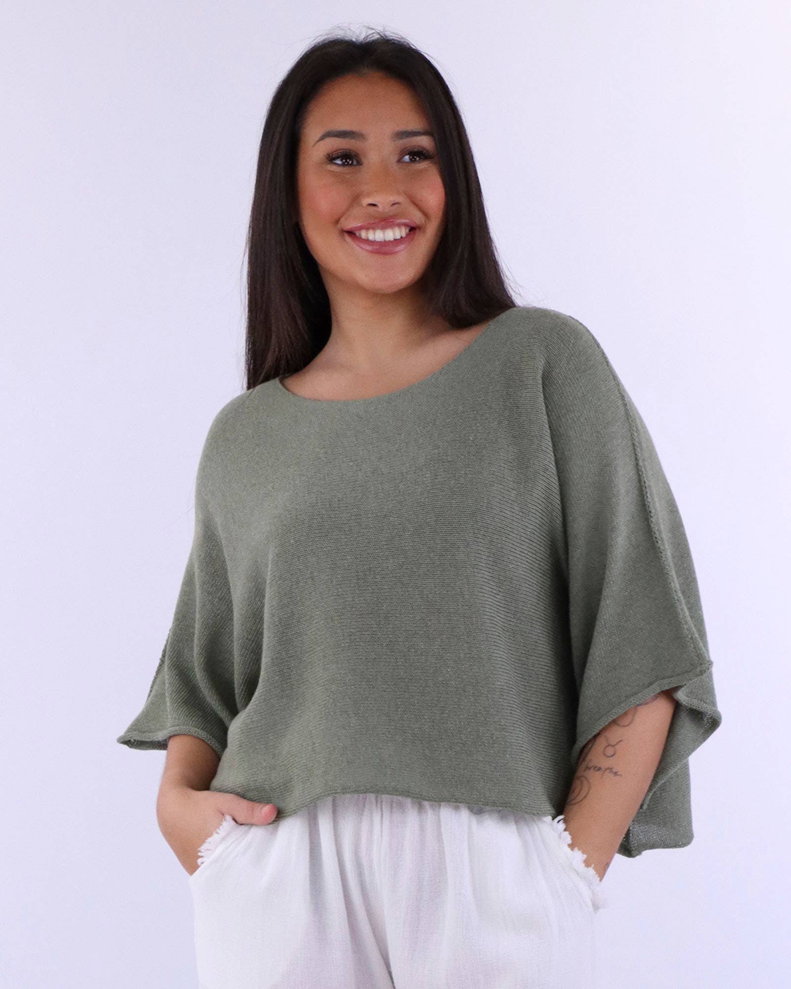 Cotton Blend Short Tunic Top: Chocolate / One Size