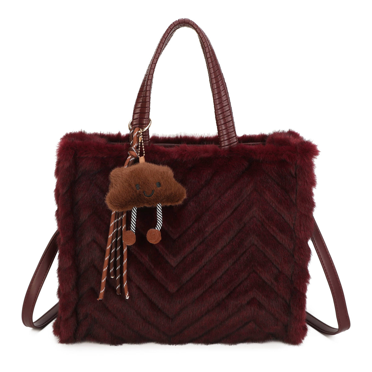 H881 Fluffy Faux Fur Tote Bag: Coffee
