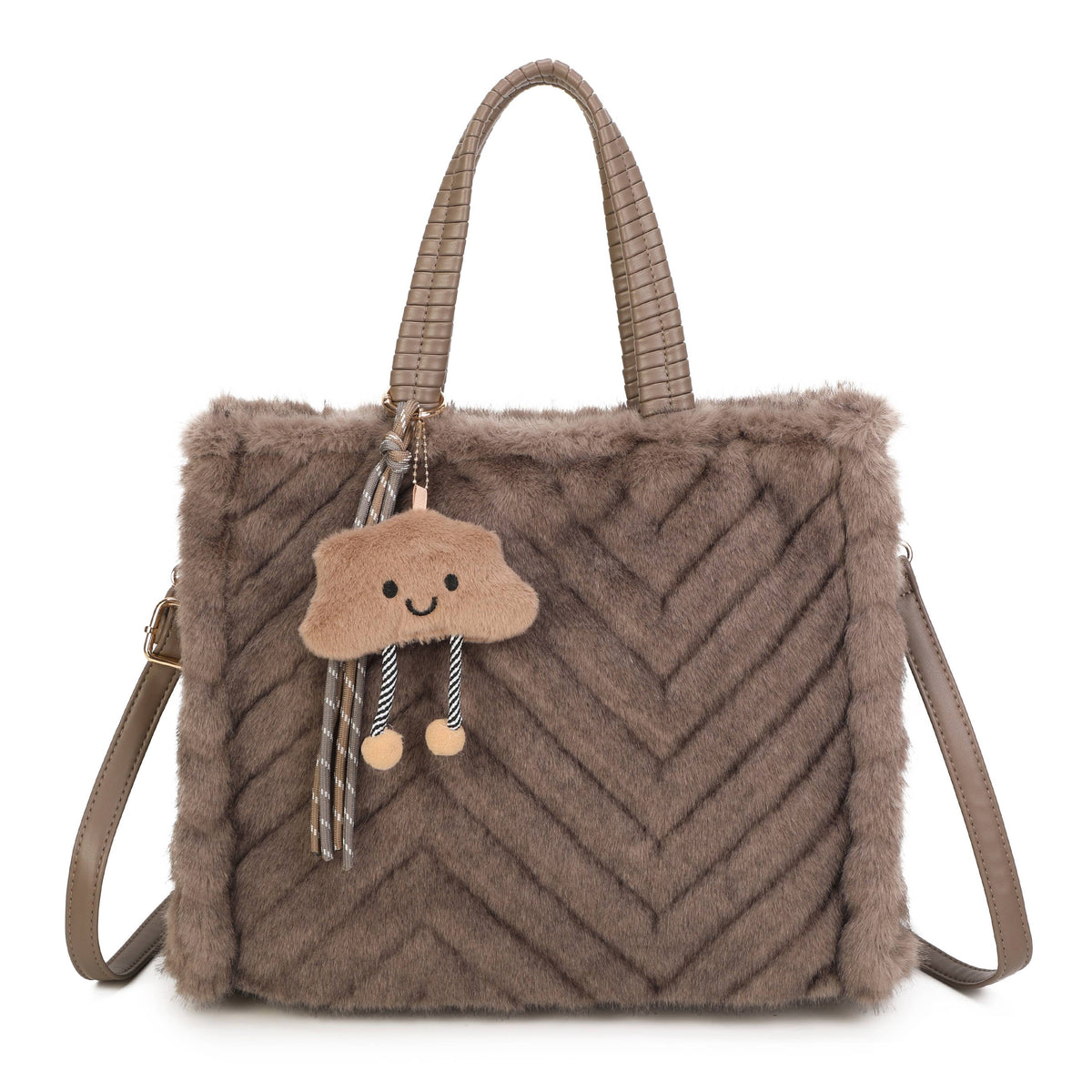 H881 Fluffy Faux Fur Tote Bag: Coffee