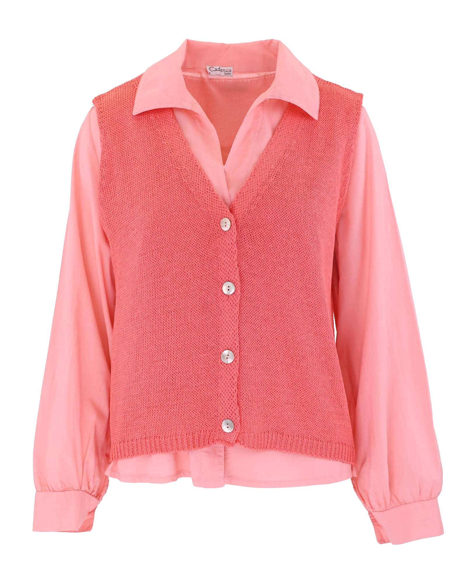 Cotton Blend Button Waistcoat: Terracotta