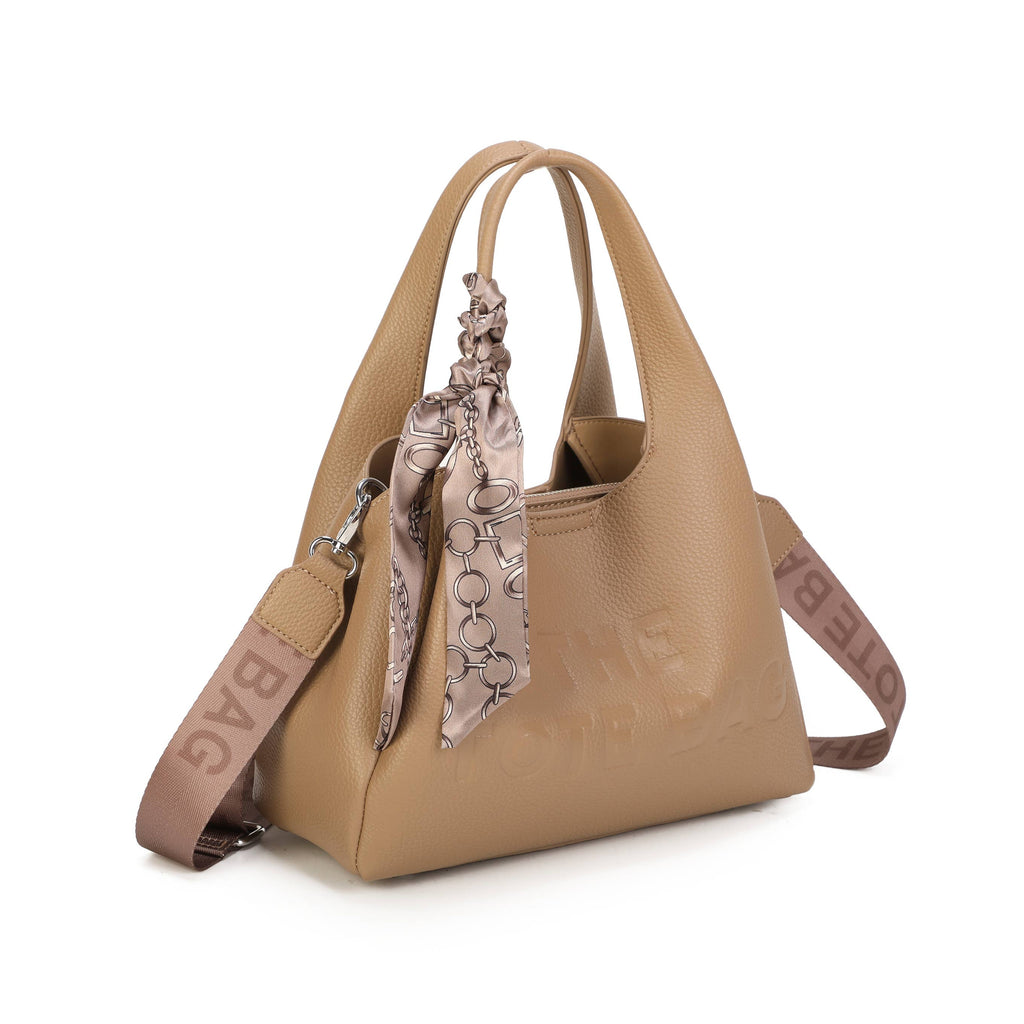 JM1780 Soft Slouchy Hobo Bag with Scarf & Wide Crossbody Str: Coffee