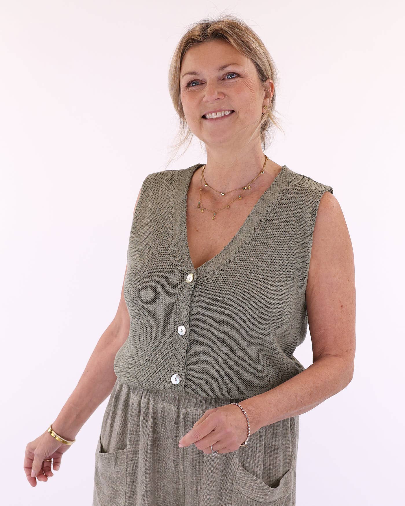 Cotton Blend Button Waistcoat: Terracotta