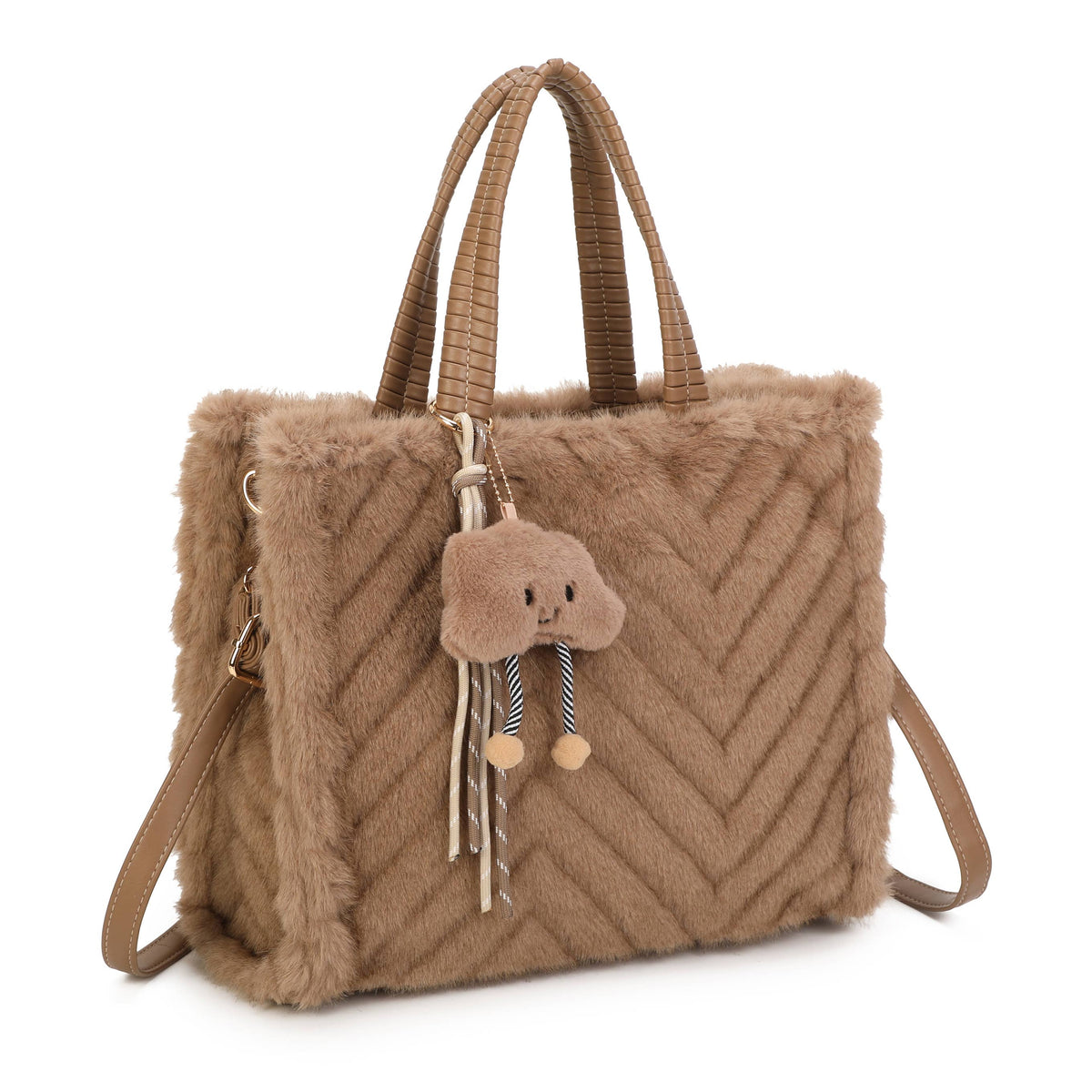 H881 Fluffy Faux Fur Tote Bag: Coffee