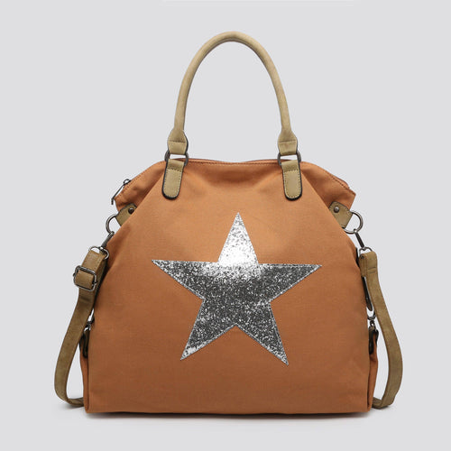 2253 Large Canvas Star Bags: BROWN