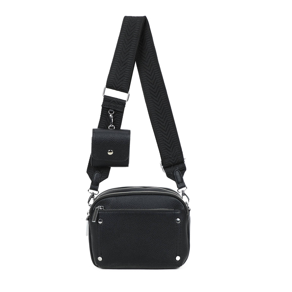 JM1377 Crossbody Bag with Wide Strap and Coin Pouch: Coffee