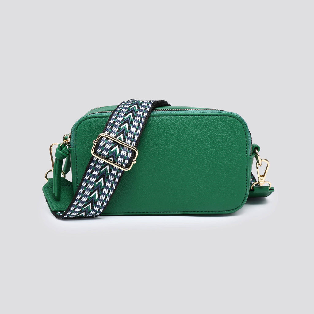 Leather Look Double Compartment Crossbody Bag # 3310: FUCHSIA