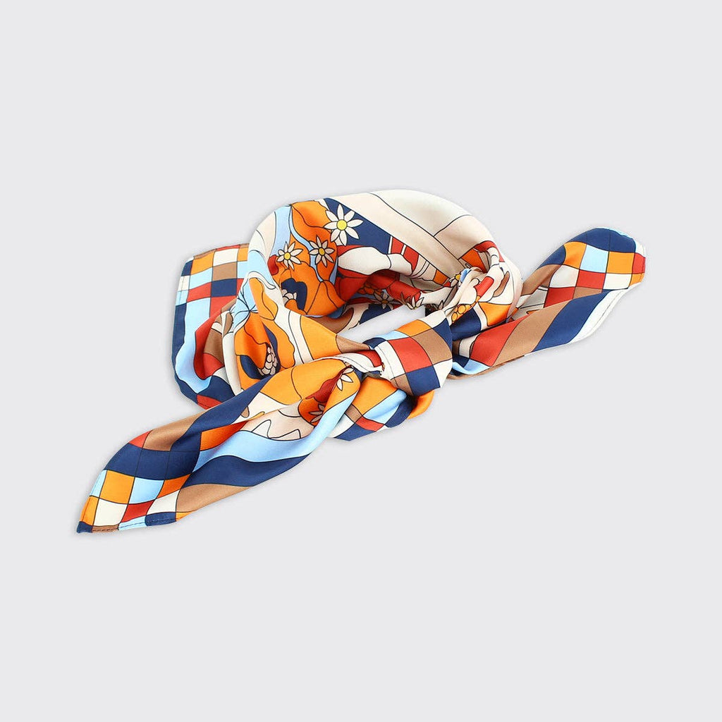 Babs Square Scarf: Navy / Chocolate