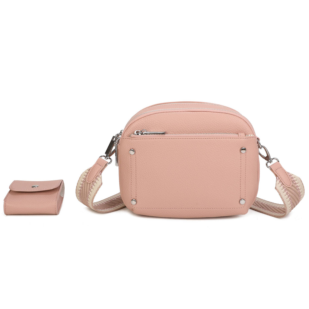 JM1377 Crossbody Bag with Wide Strap and Coin Pouch: Coffee