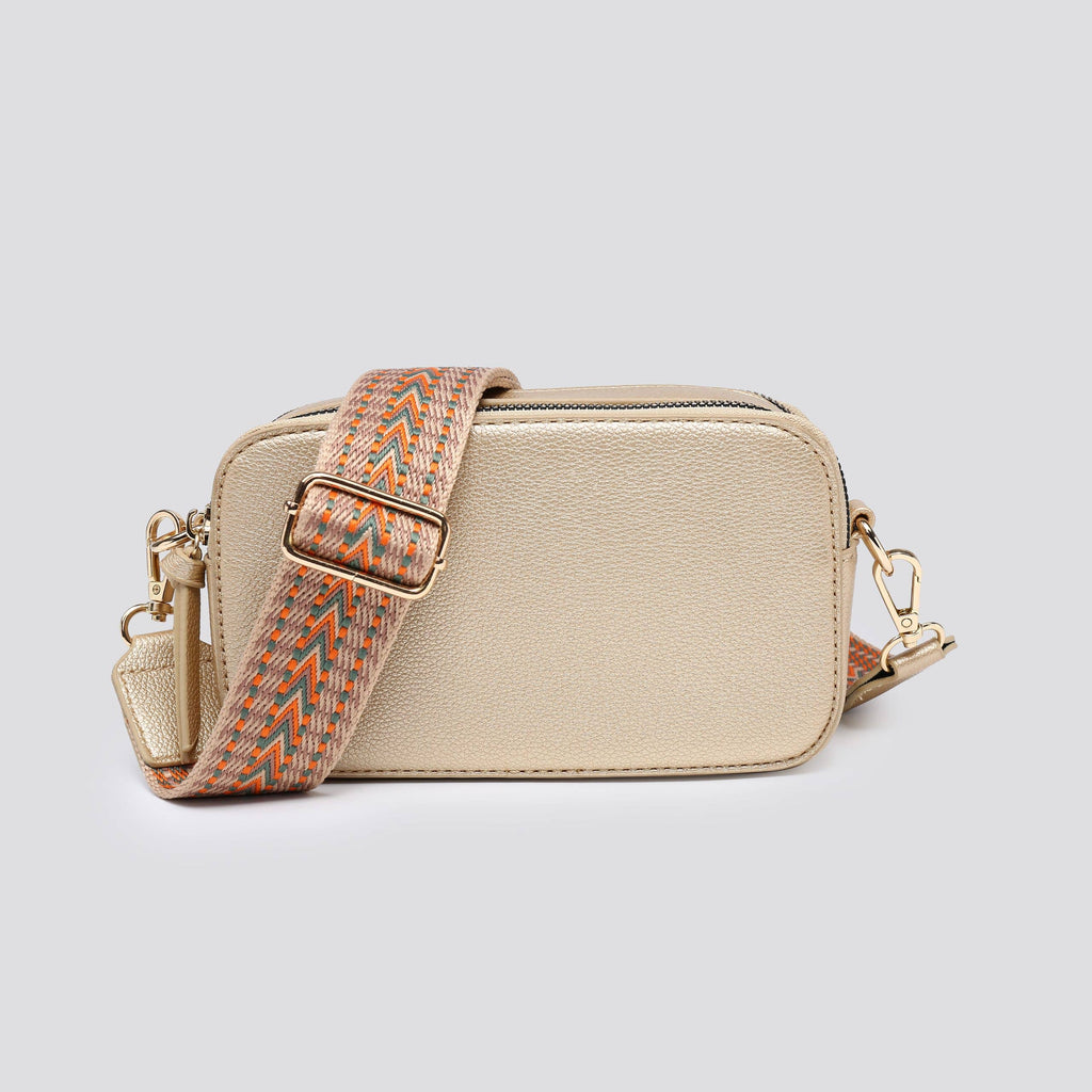 Leather Look Double Compartment Crossbody Bag # 3310: FUCHSIA
