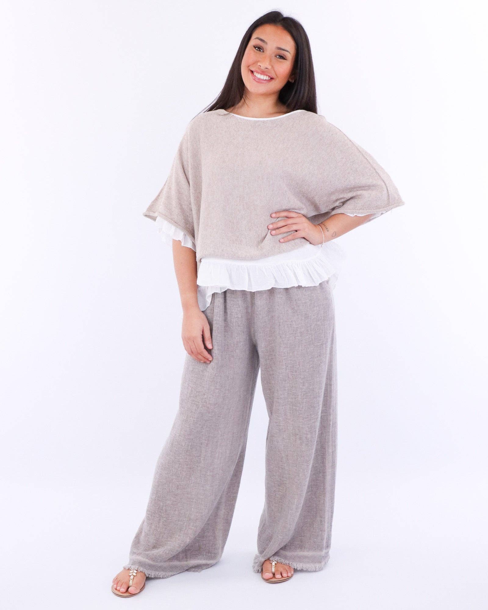 Cotton Blend Short Tunic Top: Pink / One Size