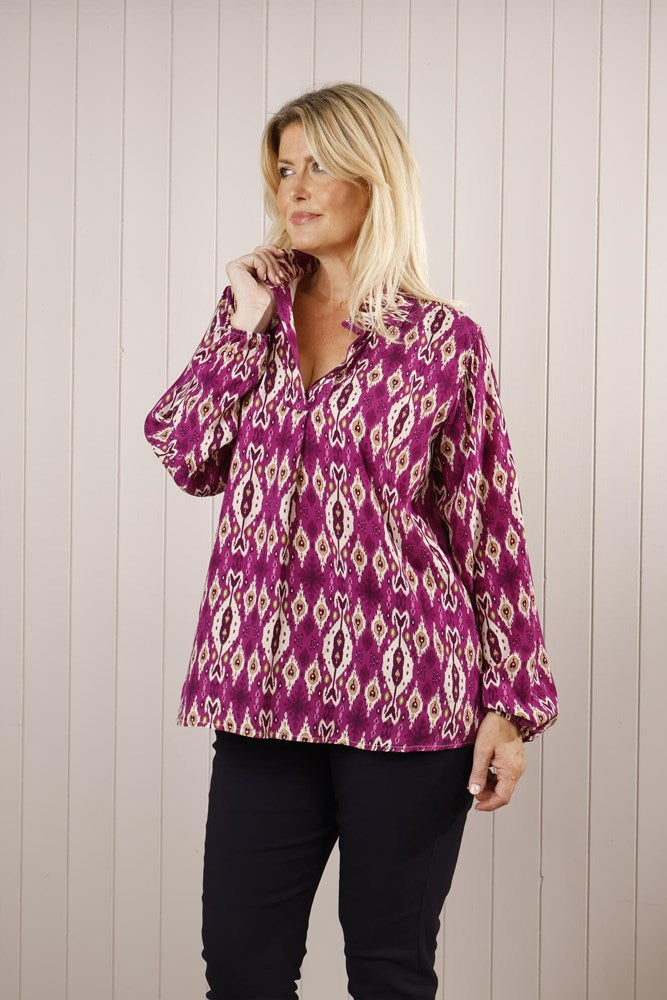 Goose Island Abstract Collared Blouse Magenta