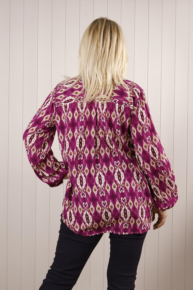 Goose Island Abstract Collared Blouse Magenta