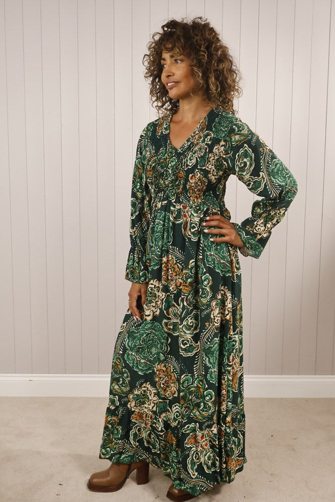 Goose Island Paisley Flower Shirred Bust Dress