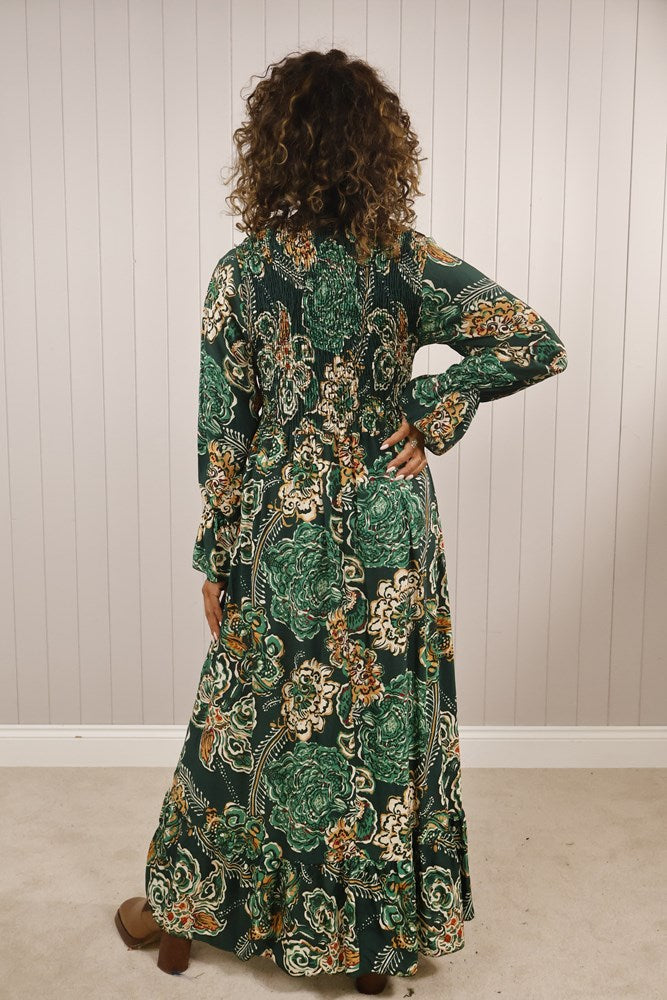 Goose Island Paisley Flower Shirred Bust Dress