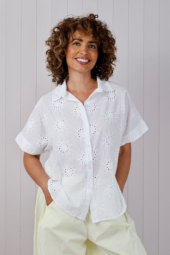 White Broderie Anglaise Cotton Shirt