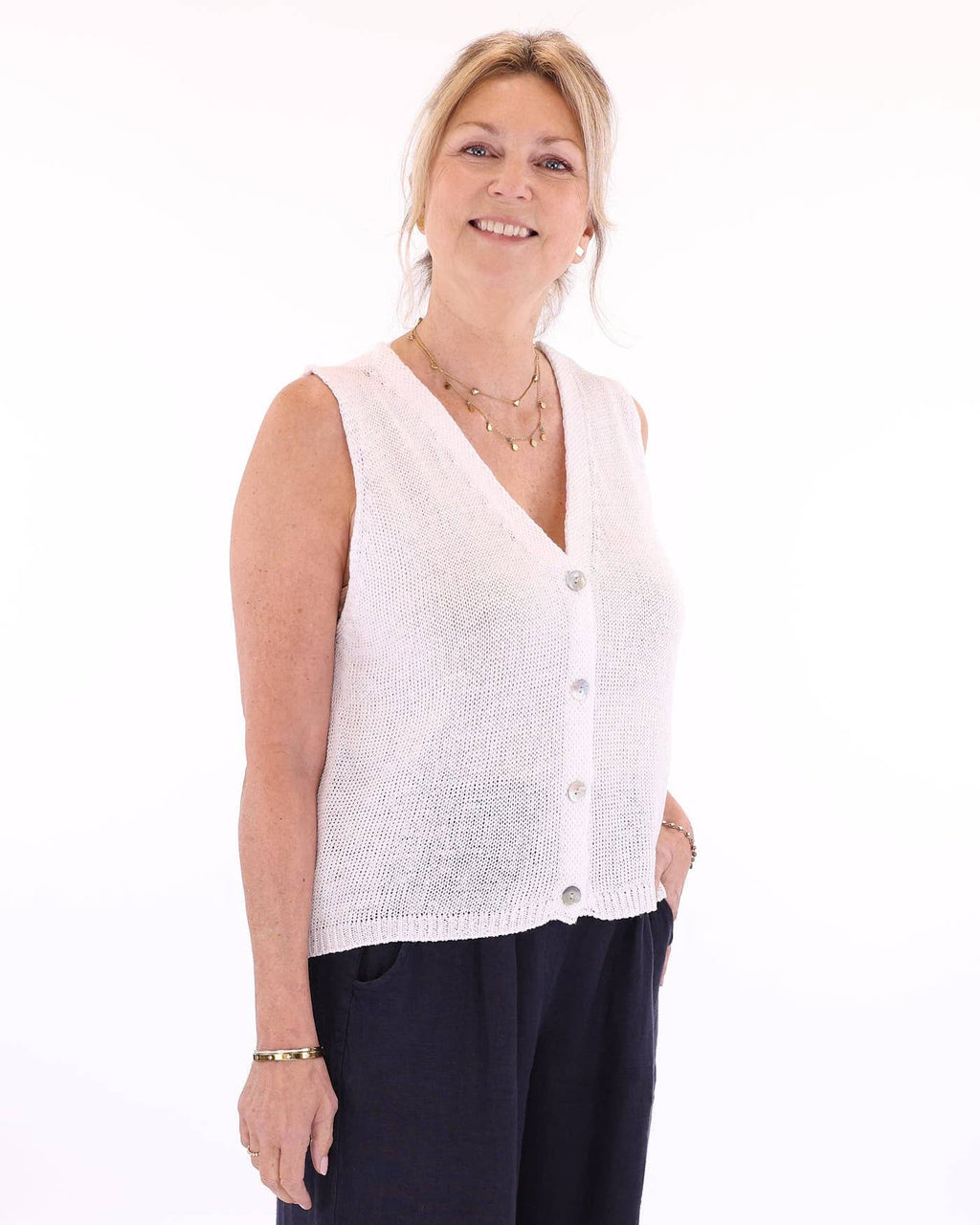 Cotton Blend Button Waistcoat: Coral