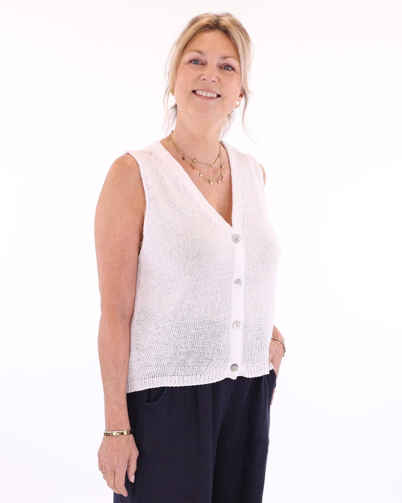Cotton Blend Button Waistcoat: Coral