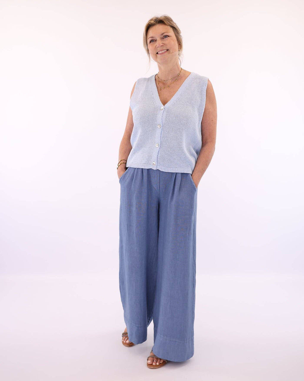 Cotton Blend Button Waistcoat: Sand