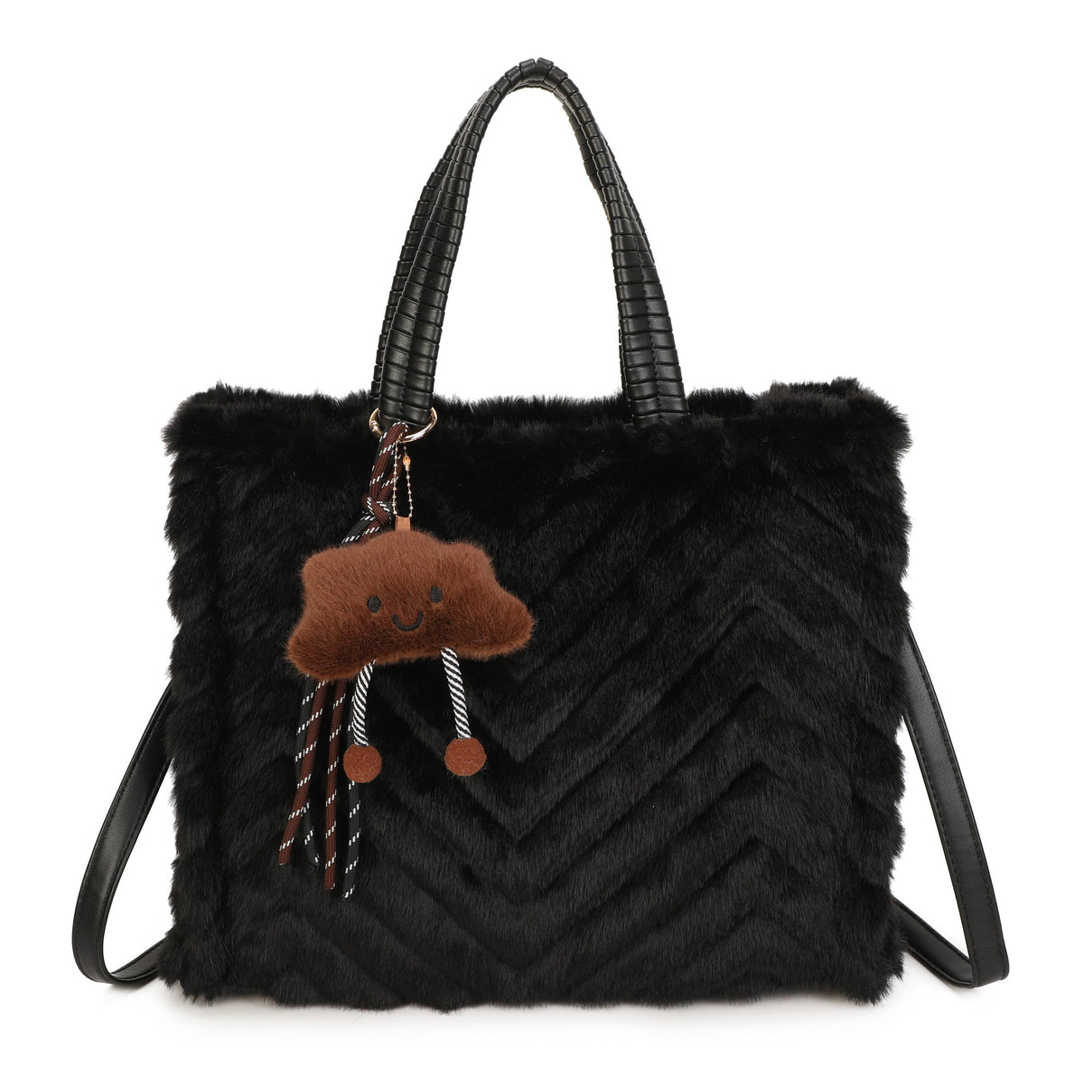 H881 Fluffy Faux Fur Tote Bag: Coffee