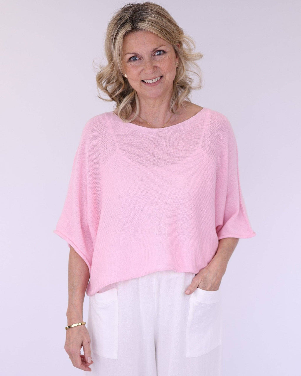 Cotton Blend Short Tunic Top: Orange / One Size