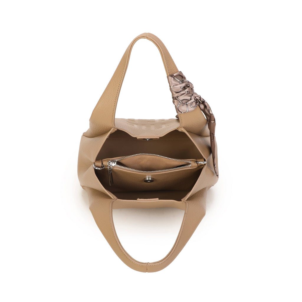 JM1780 Soft Slouchy Hobo Bag with Scarf & Wide Crossbody Str: Coffee