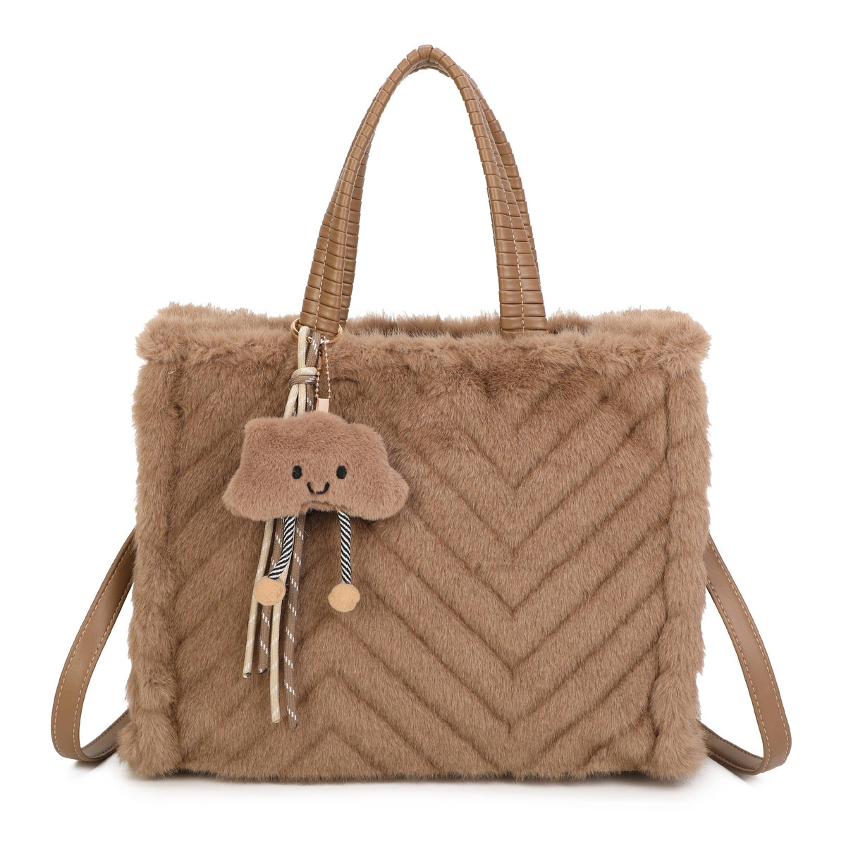 H881 Fluffy Faux Fur Tote Bag: Coffee
