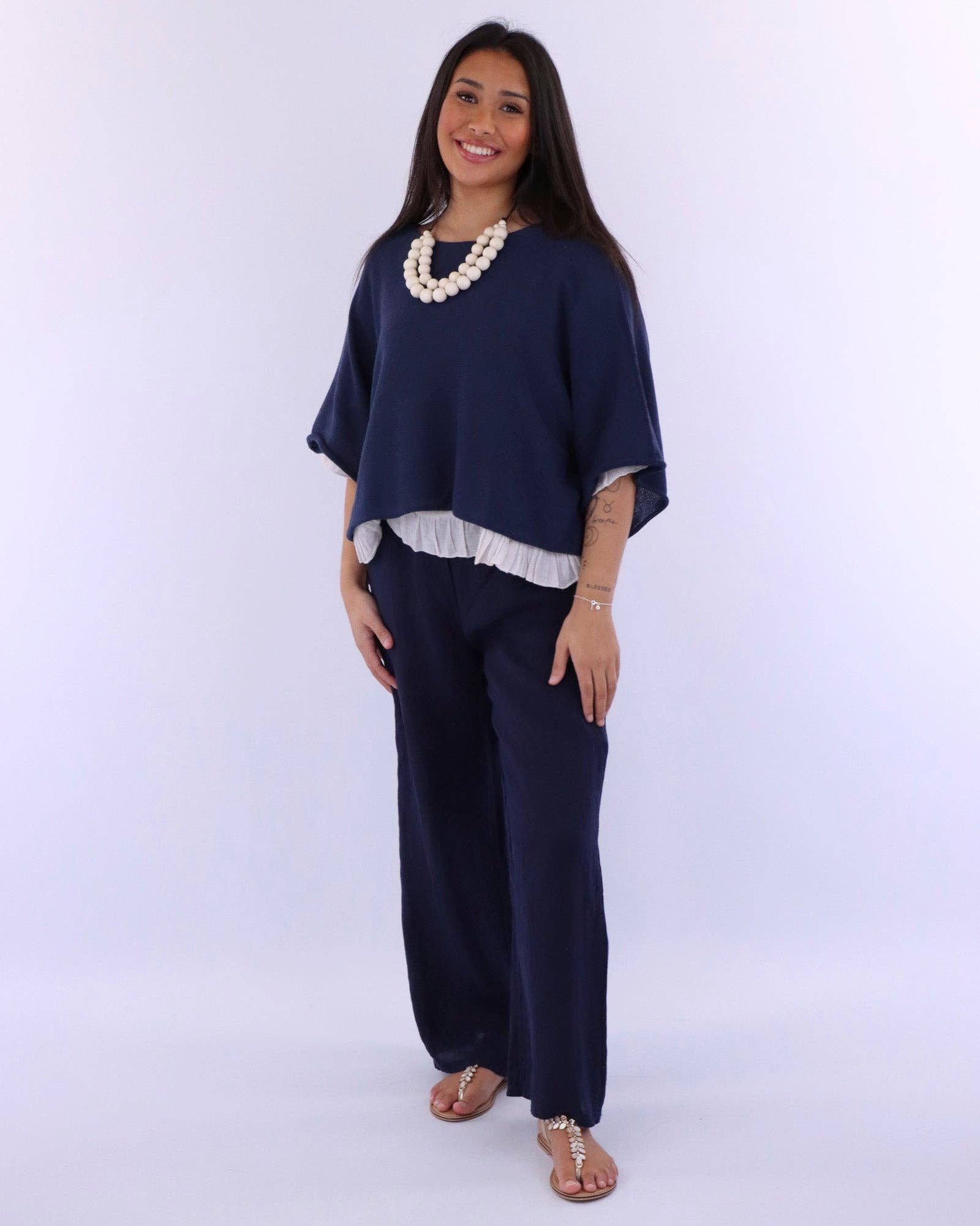 Cotton Blend Short Tunic Top: Cream / One Size