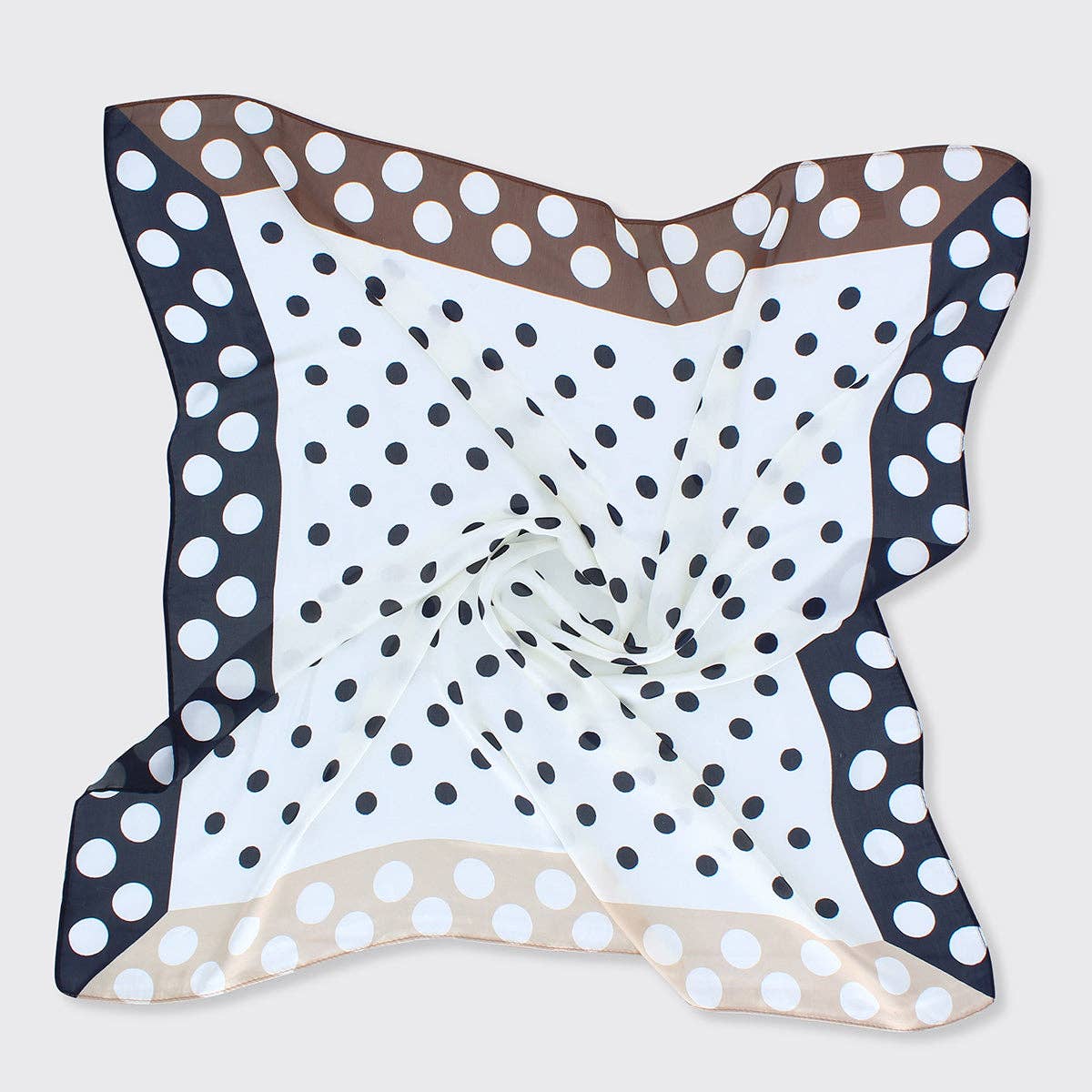 Polka Dot Square Scarf - Black/Brown