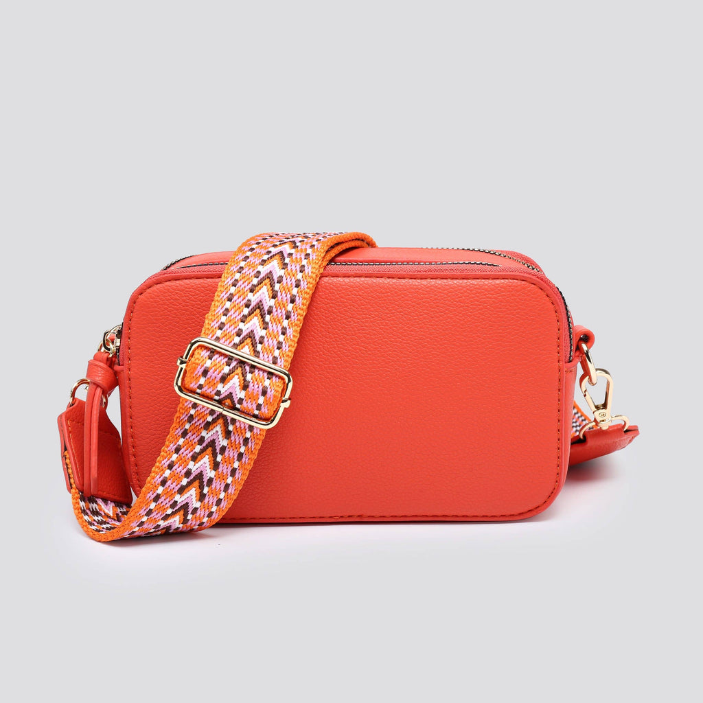 Leather Look Double Compartment Crossbody Bag # 3310: ORANGE