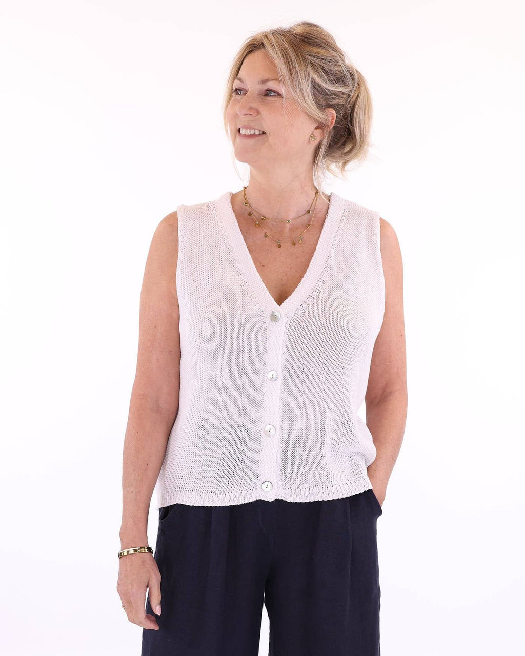 Cotton Blend Button Waistcoat: Coral