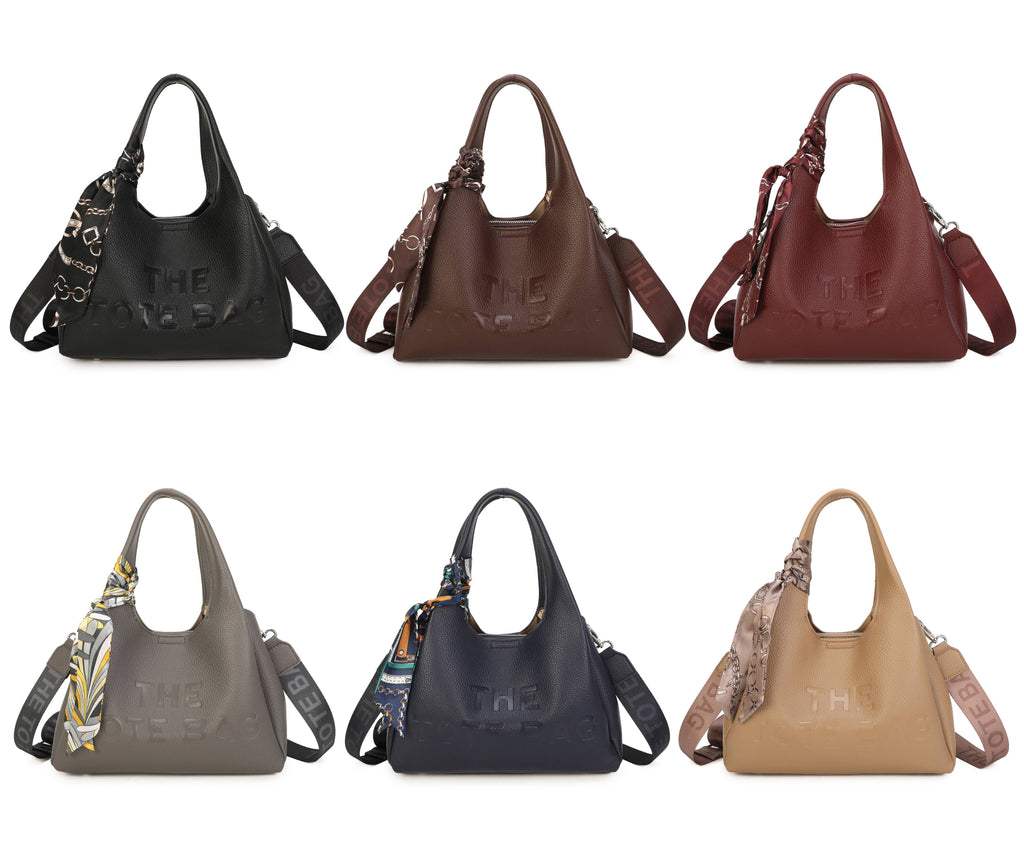 JM1780 Soft Slouchy Hobo Bag with Scarf & Wide Crossbody Str: Coffee