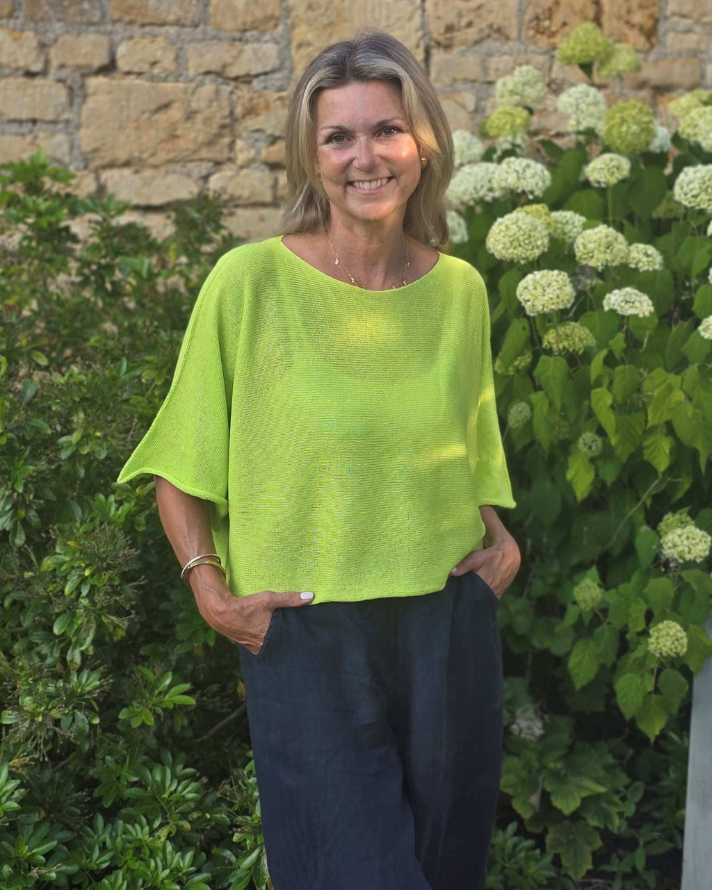 Cotton Blend Short Tunic Top: Sage / One Size