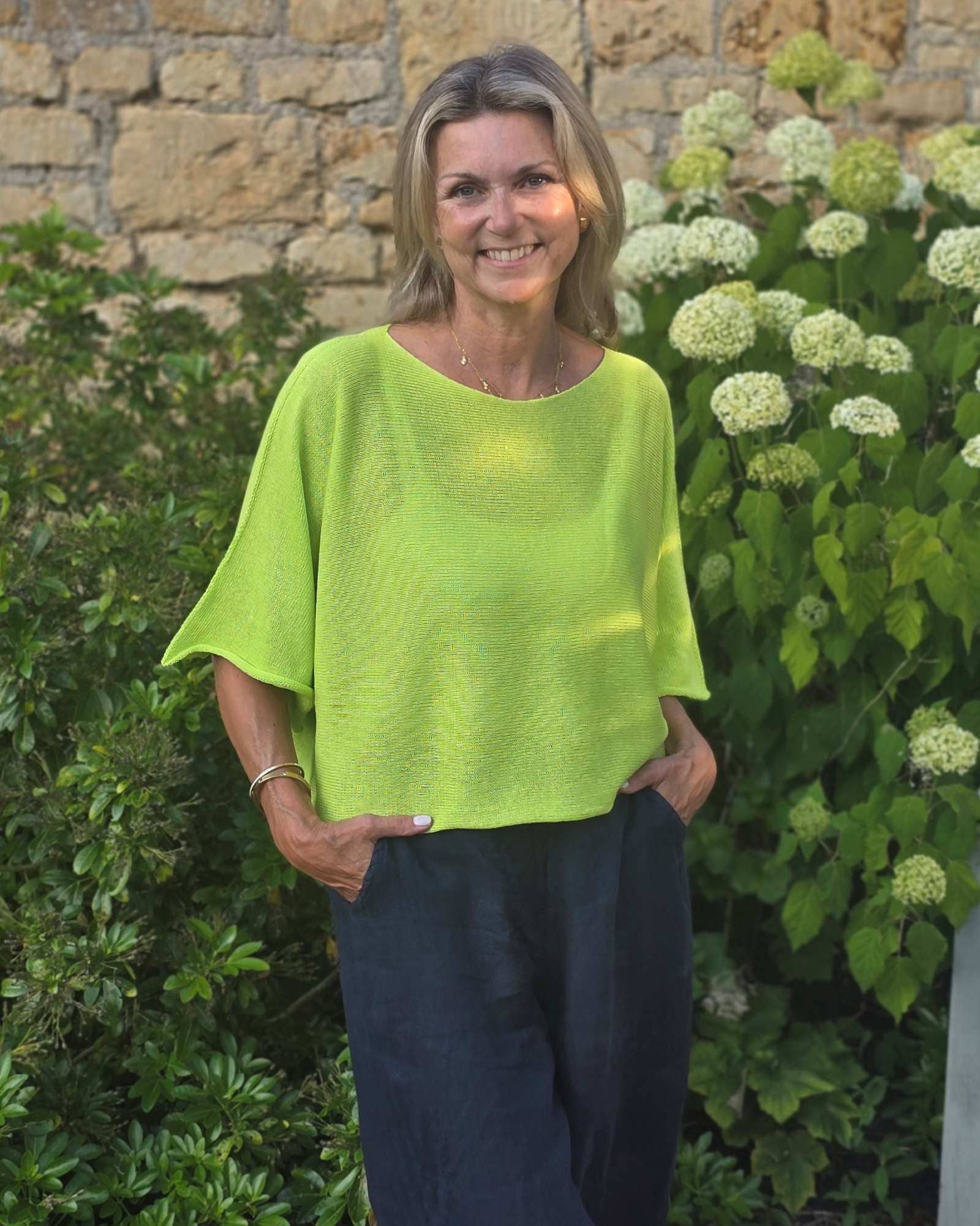 Cotton Blend Short Tunic Top: Sage / One Size
