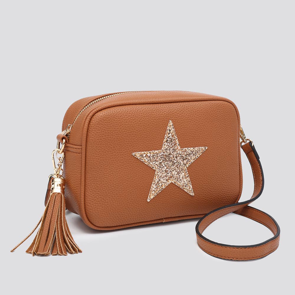 Premium Vegan Leather Camera Star Crossbody Bag #JNY3435AW26: BROWN