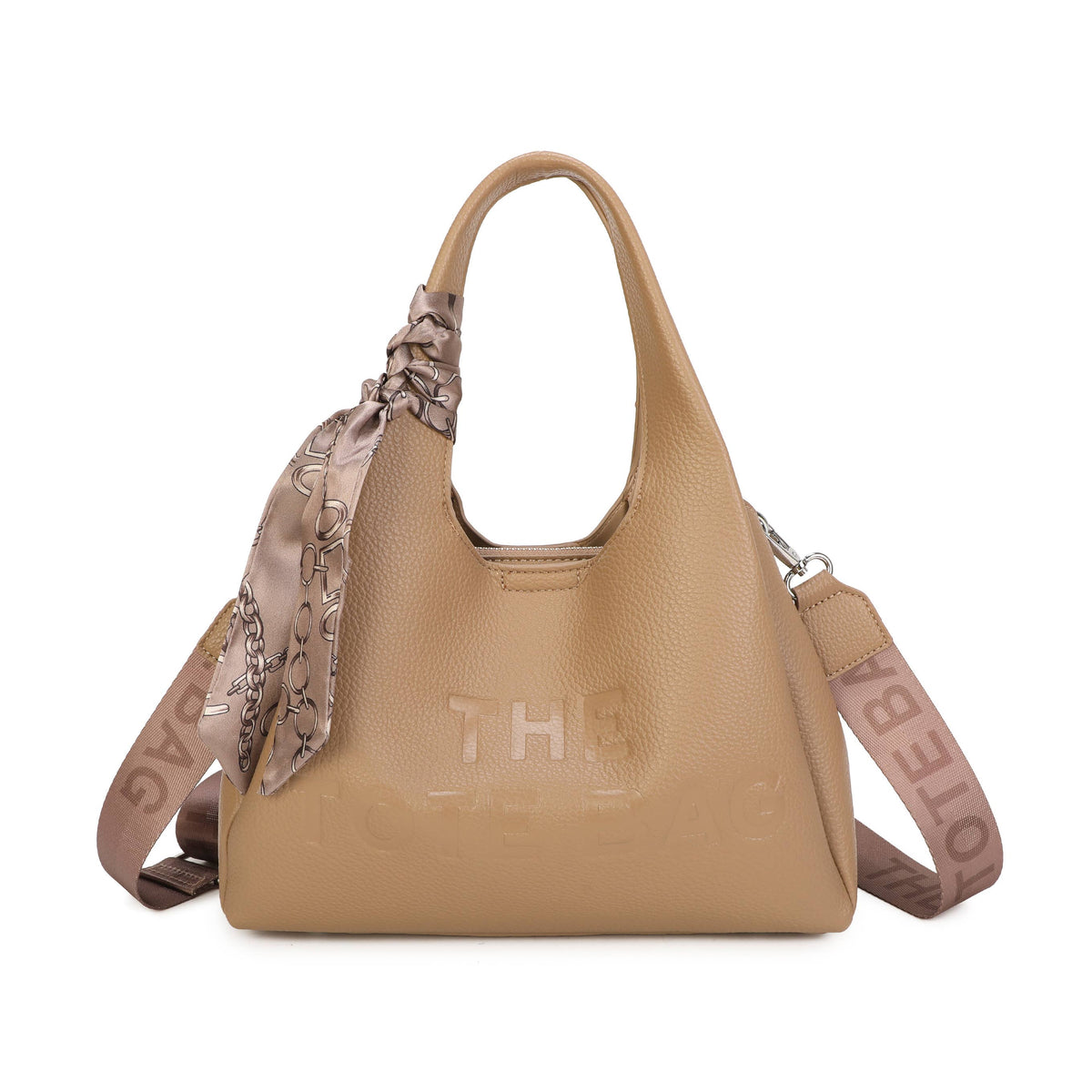 JM1780 Soft Slouchy Hobo Bag with Scarf & Wide Crossbody Str: Coffee
