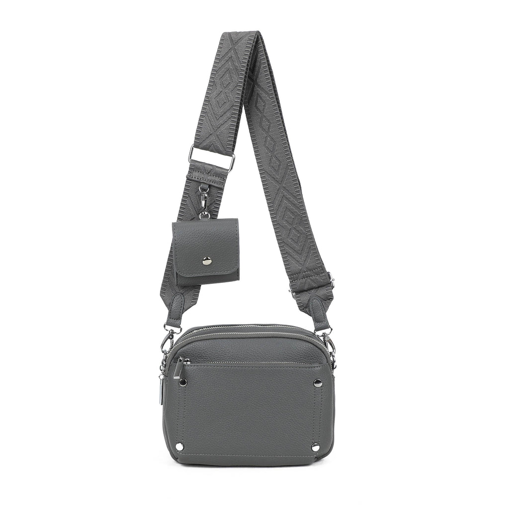JM1377 Crossbody Bag with Wide Strap and Coin Pouch: Gray