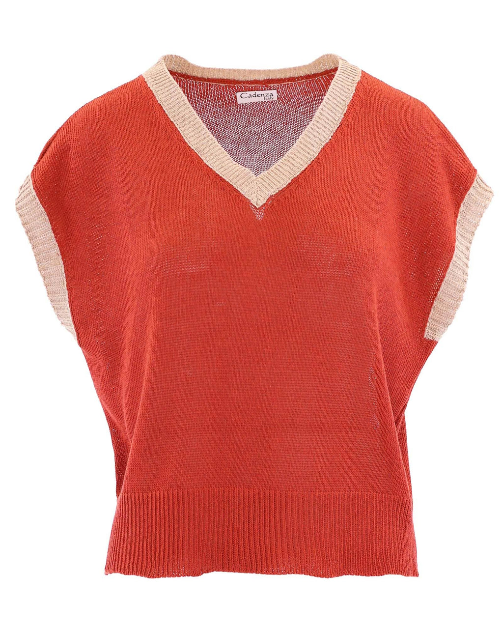 Cotton Blend Contrast Tank Top: Coral and Yellow