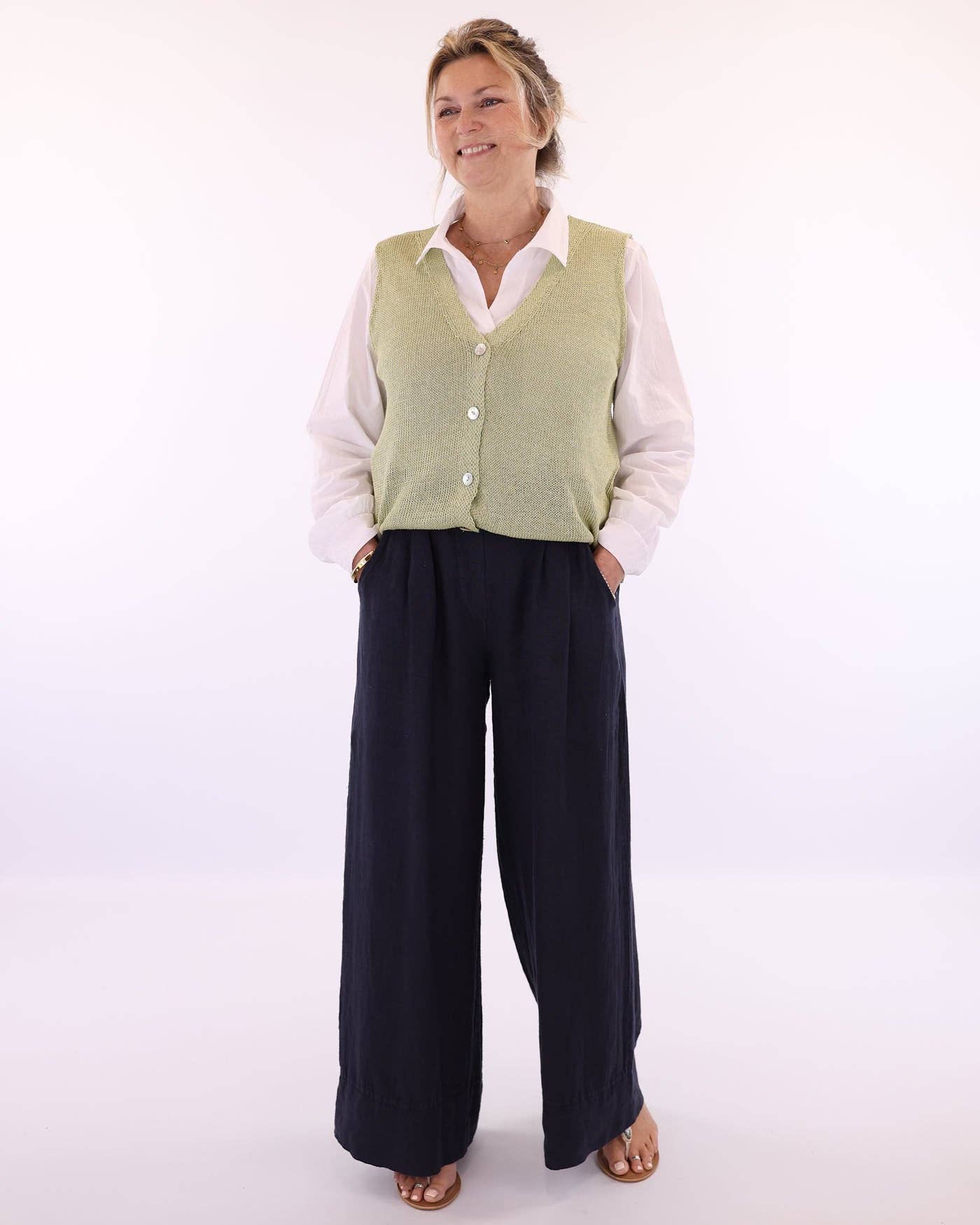 Cotton Blend Button Waistcoat: Terracotta
