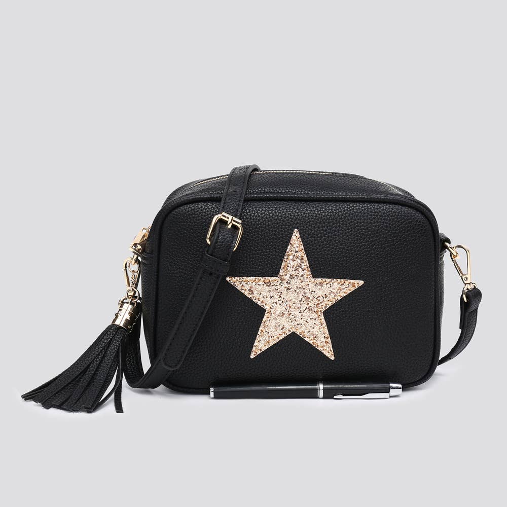Premium Vegan Leather Camera Star Crossbody Bag #JNY3435AW26: BROWN