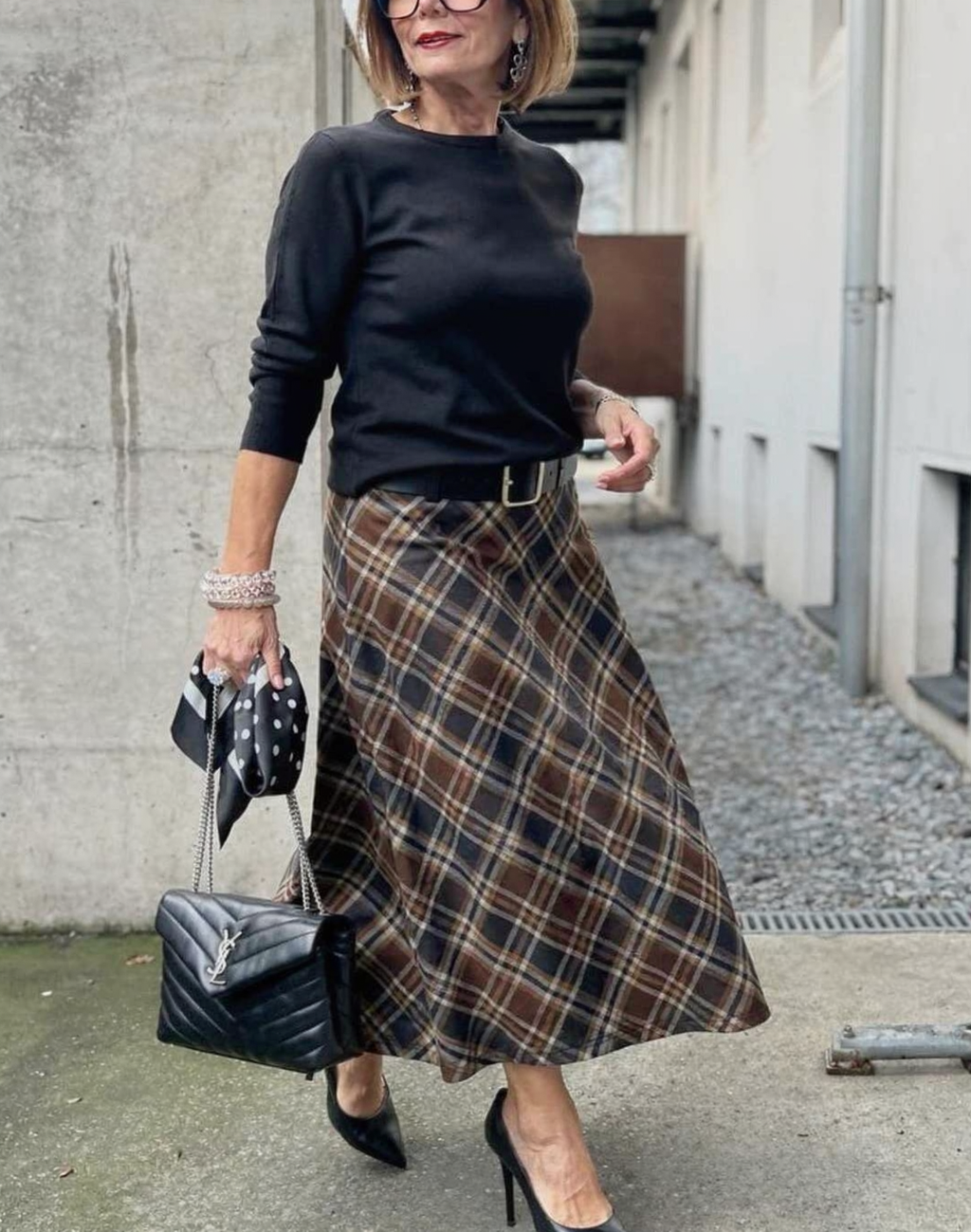Check Suedette A-line Skirt Ginger + Gray