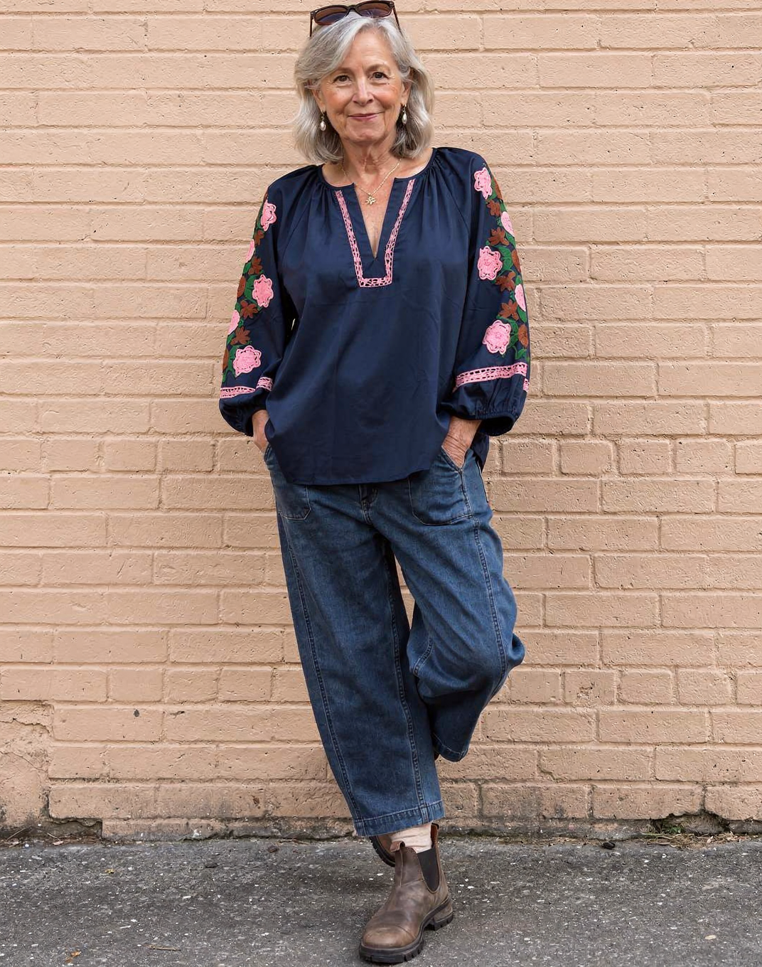 Embroidered Floral Top Ginger + Gray