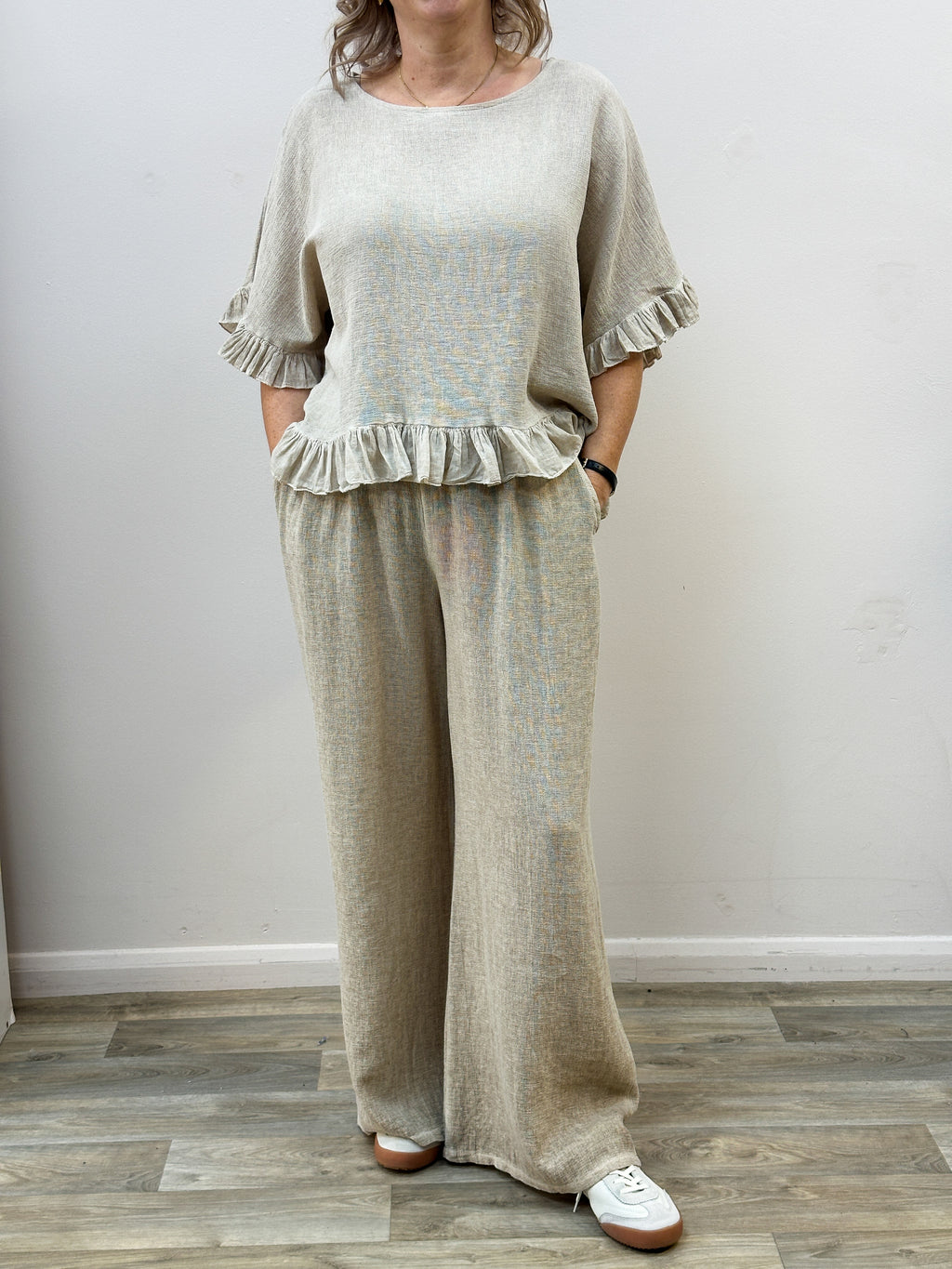 Beige Linen Blend Trousers