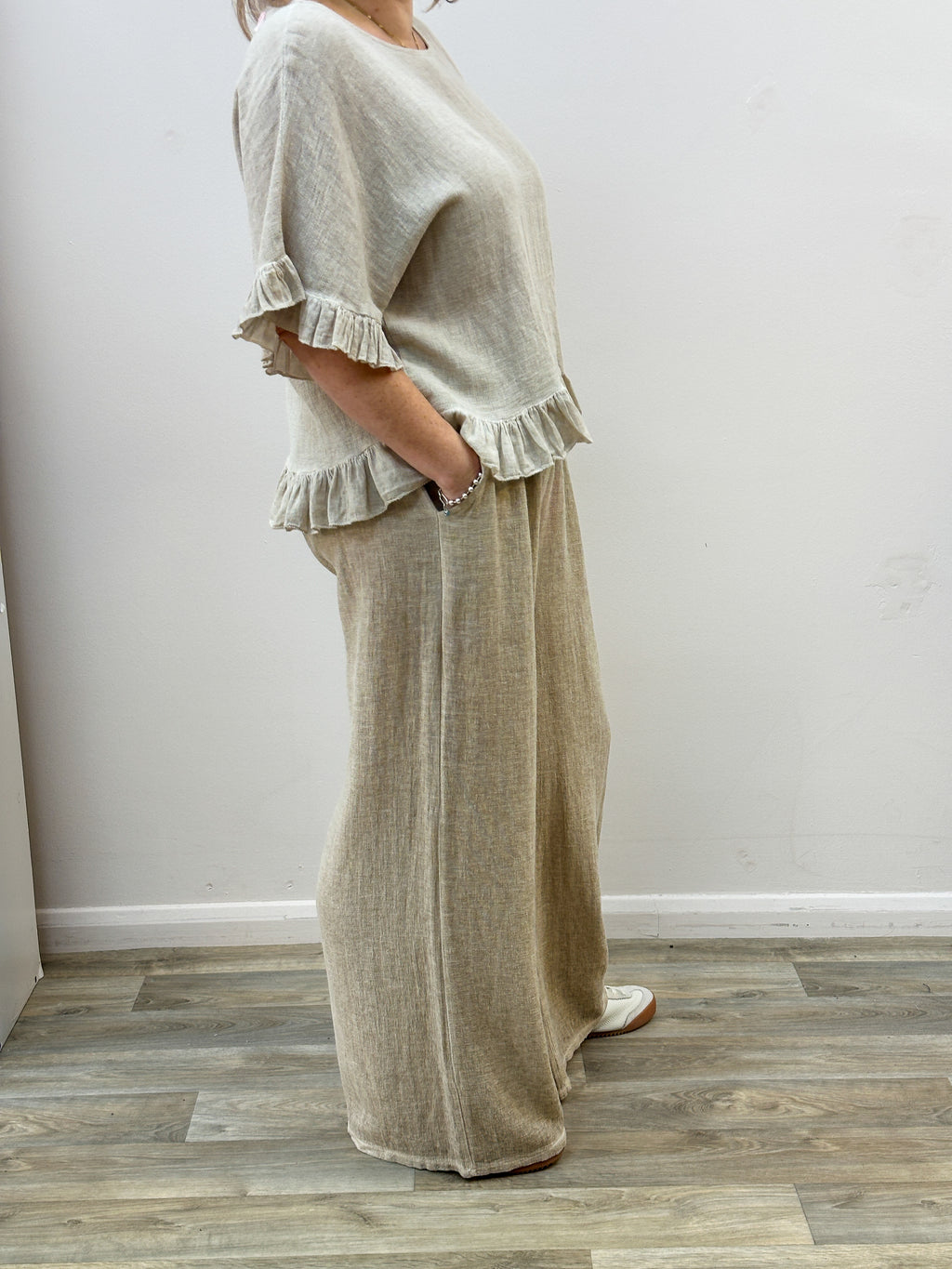 Beige Linen Blend Trousers