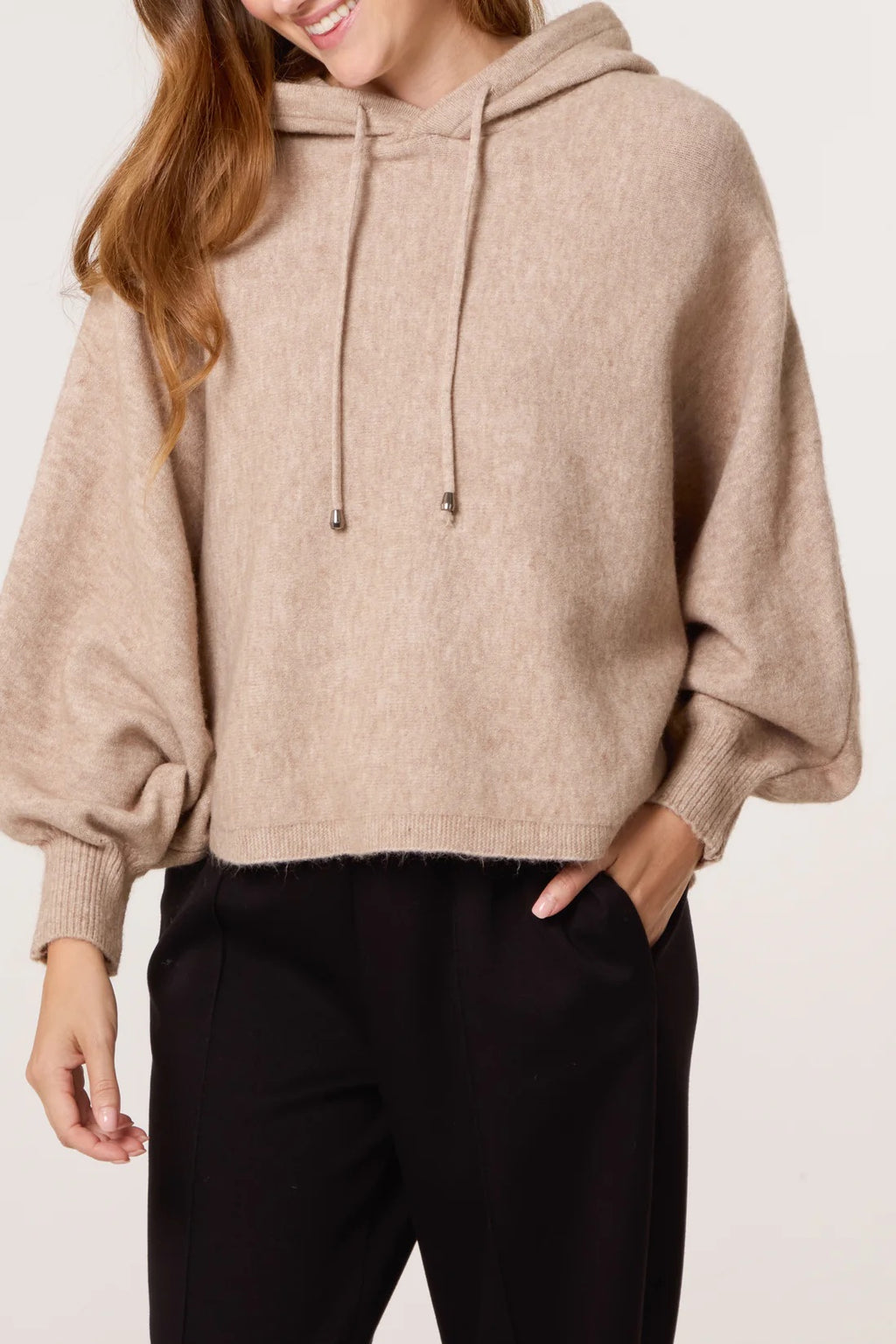 Puff Sleeve Knit Hoodie