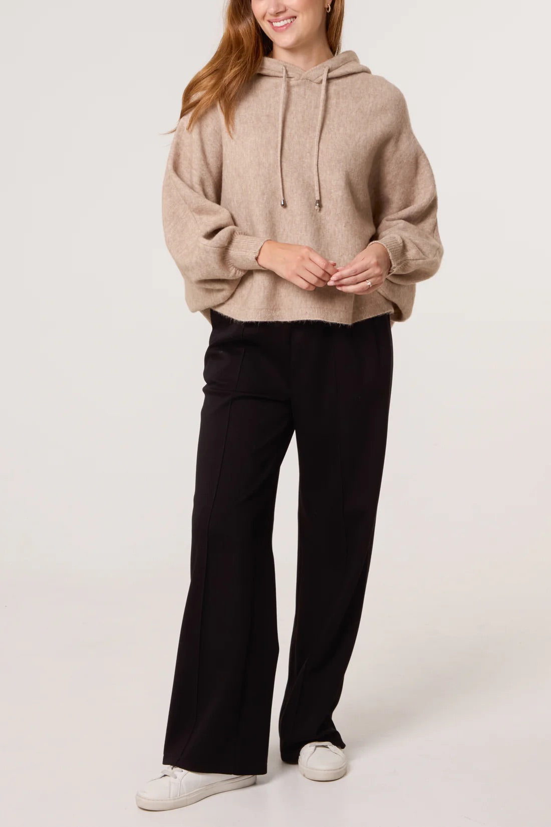 Puff Sleeve Knit Hoodie