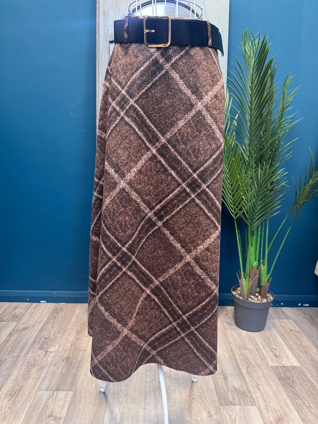 Tartan check Suedette Skirt Brown Ginger + Gray