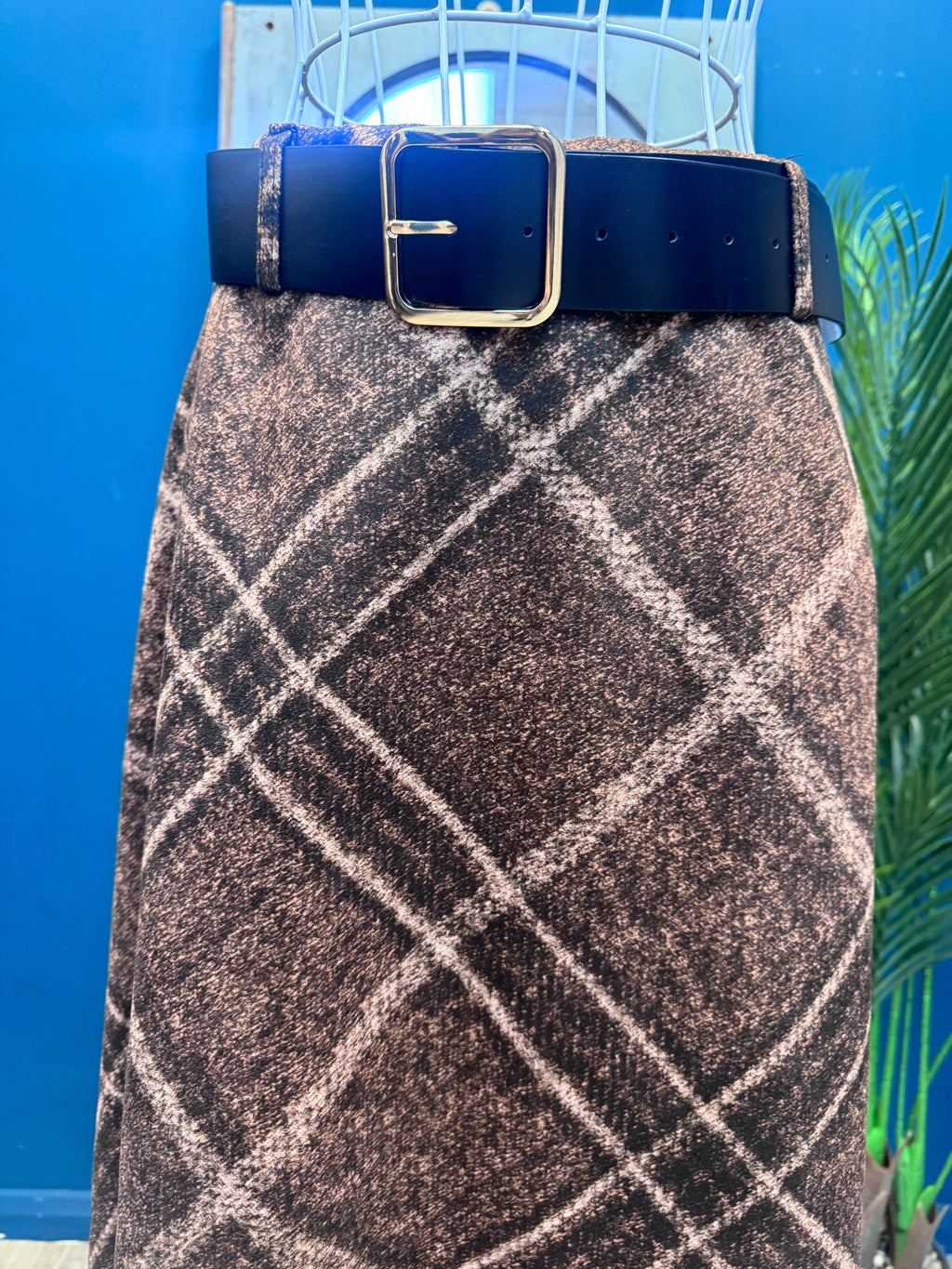 Tartan check Suedette Skirt Brown Ginger + Gray